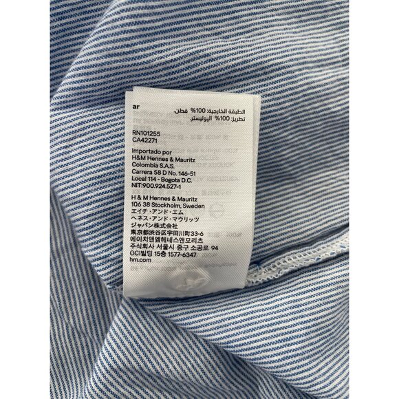 H&M Blouse Size 18 Button Front Long Sleeve Embroidered Lace Striped Blue White - Picture 10 of 12